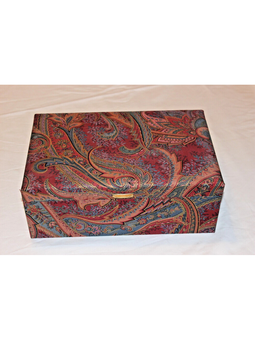 Mele Paisley Fabric Jewelry Box Mirrored Lid 2 Tier Organizer Made in USA VTG